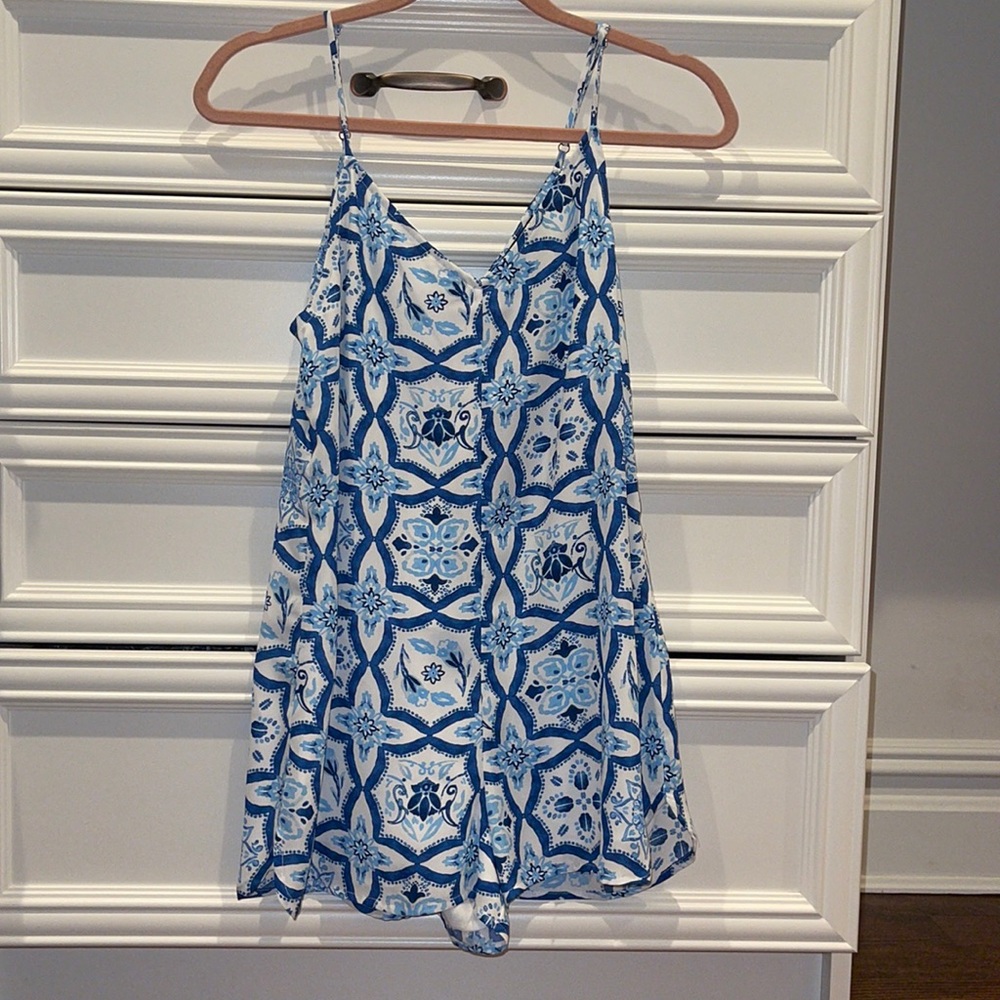 Blue and white patterned romper!
